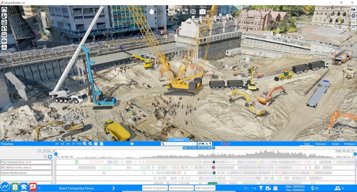 Virtual Builder EIC Activities از داده های مکانی ArcGIS برای شبیه سازی یک سایت ساخت و ساز استفاده می کند.